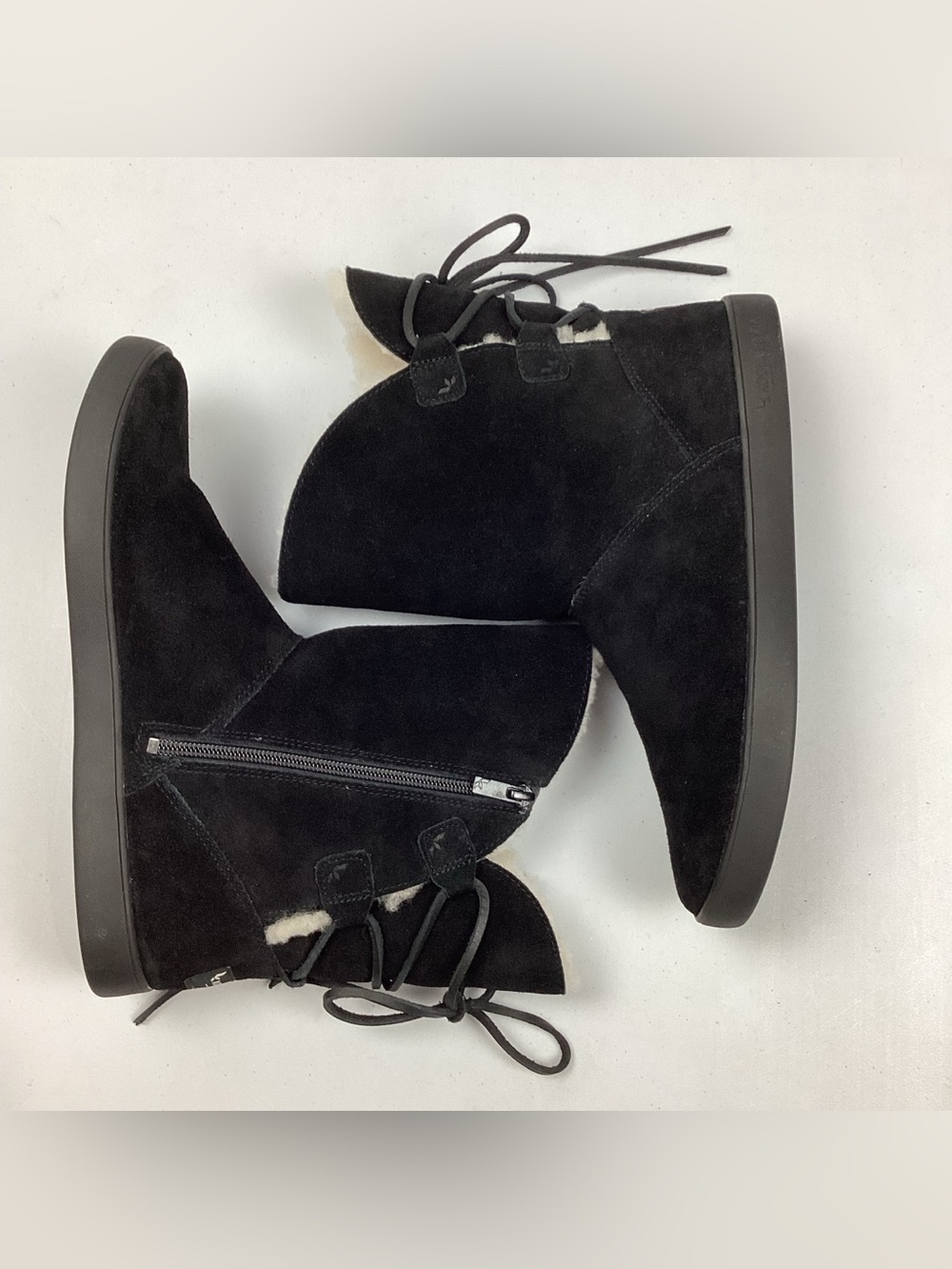 Koolaburra By UGG Shazi Black Suede Short Boots Tie Back Zip Size 9 NWOT